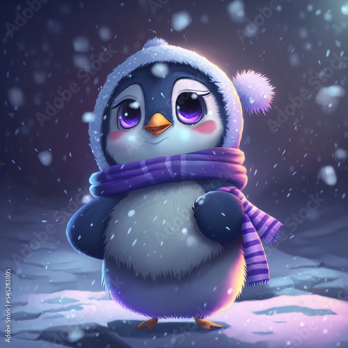 Cute Penguin in the Snow, Created with Artificial Intelligence