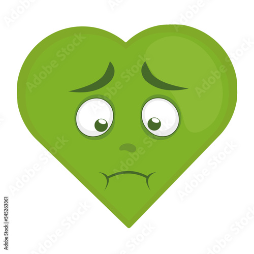 vector illustration of cartoon character of a heart with a green color of nausea