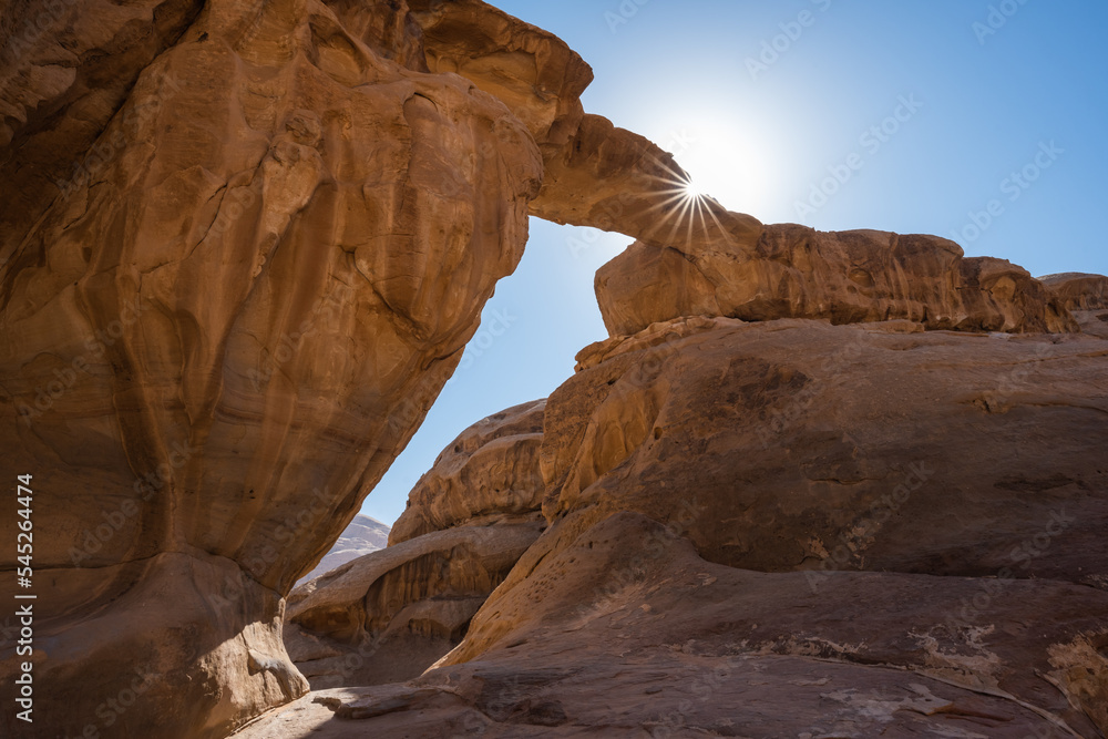 Fototapeta premium Um Frouth Rock Arch in Wadi Rum, a Natural Bridge in Jordan, also called Jabal Umm Fruth