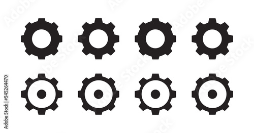 Cogwheel and gear wheel black symbol on white background flat illustration. 