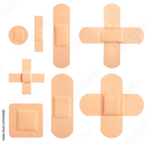 Fotografie set of different bandaids or plasters isolated on white background