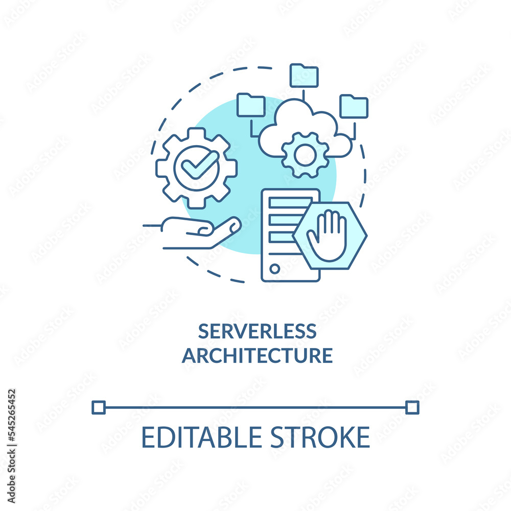 Serverless architecture turquoise concept icon. Digital industry trend abstract idea thin line illustration. Isolated outline drawing. Editable stroke. Arial, Myriad Pro-Bold fonts used