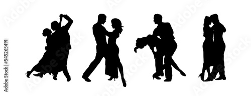 set silhouettes of dancing couple, ballroom dancing