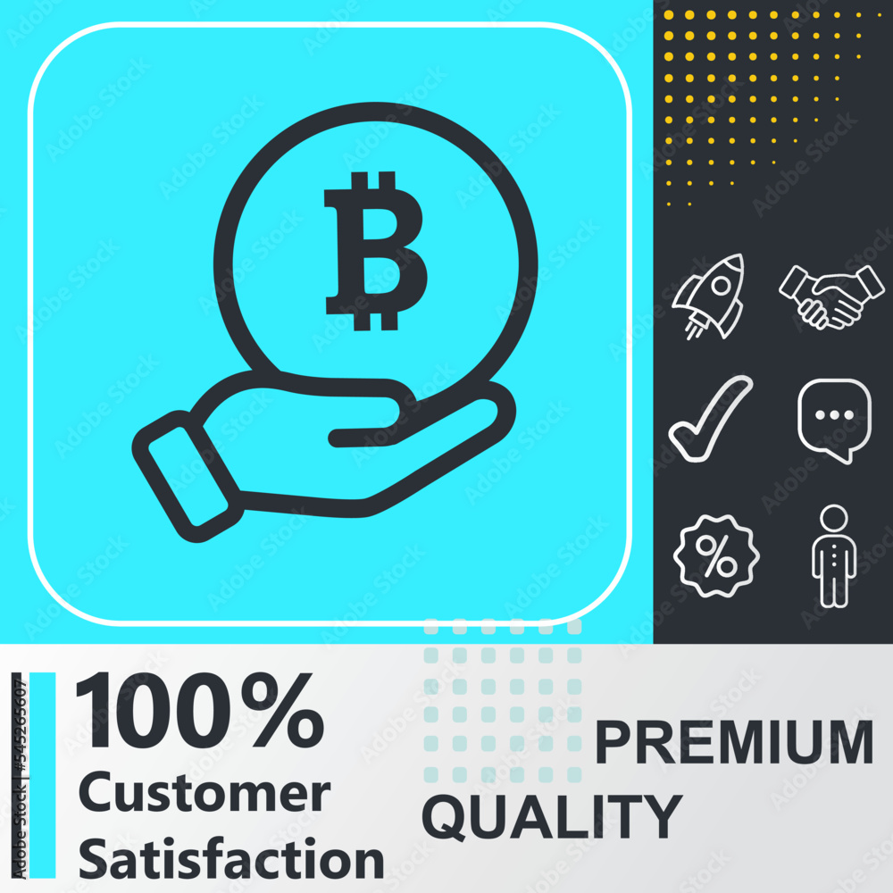 Obraz premium Bitcoin sign in hand icon. Social media sign. Vector illustration