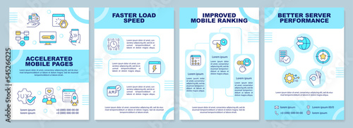 Accelerated mobile pages brochure template. Digital trends. Leaflet design with linear icons. Editable 4 vector layouts for presentation, annual reports. Arial-Black, Myriad Pro-Regular fonts used