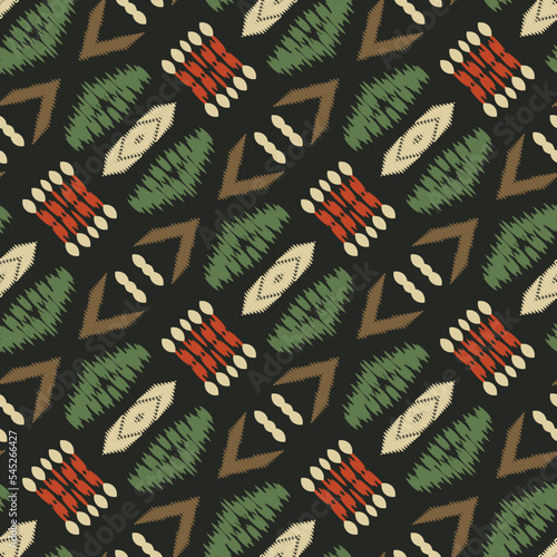 Ikat damask tribal chevron Seamless Pattern. Ethnic Geometric Batik Ikkat Digital vector textile Design for Prints Fabric saree Mughal brush symbol Swaths texture Kurti Kurtis Kurtas