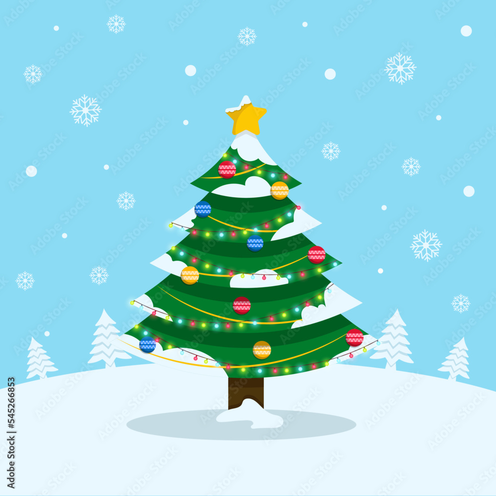 Christmas tree, postcard, merry christmas. Vector illustration