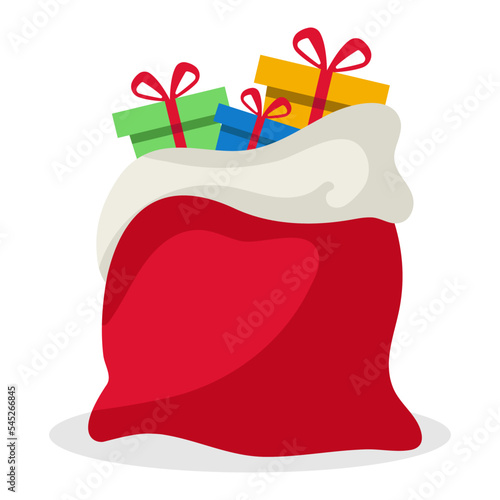 Santa's sack, pouch sack. Isolated on white background. Vector illustration