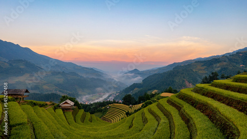 Rice fields on terraced prepare the harvest at Northwest Vietnam. © VietDung