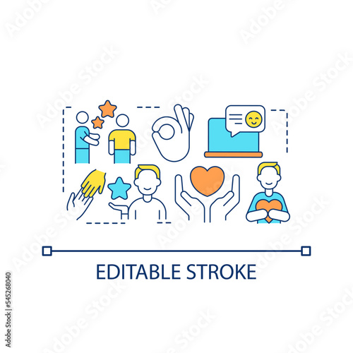 Social media engagement concept icon. Support group. Positive communication. Digital community abstract idea thin line illustration. Isolated outline drawing. Editable stroke. Arial font used