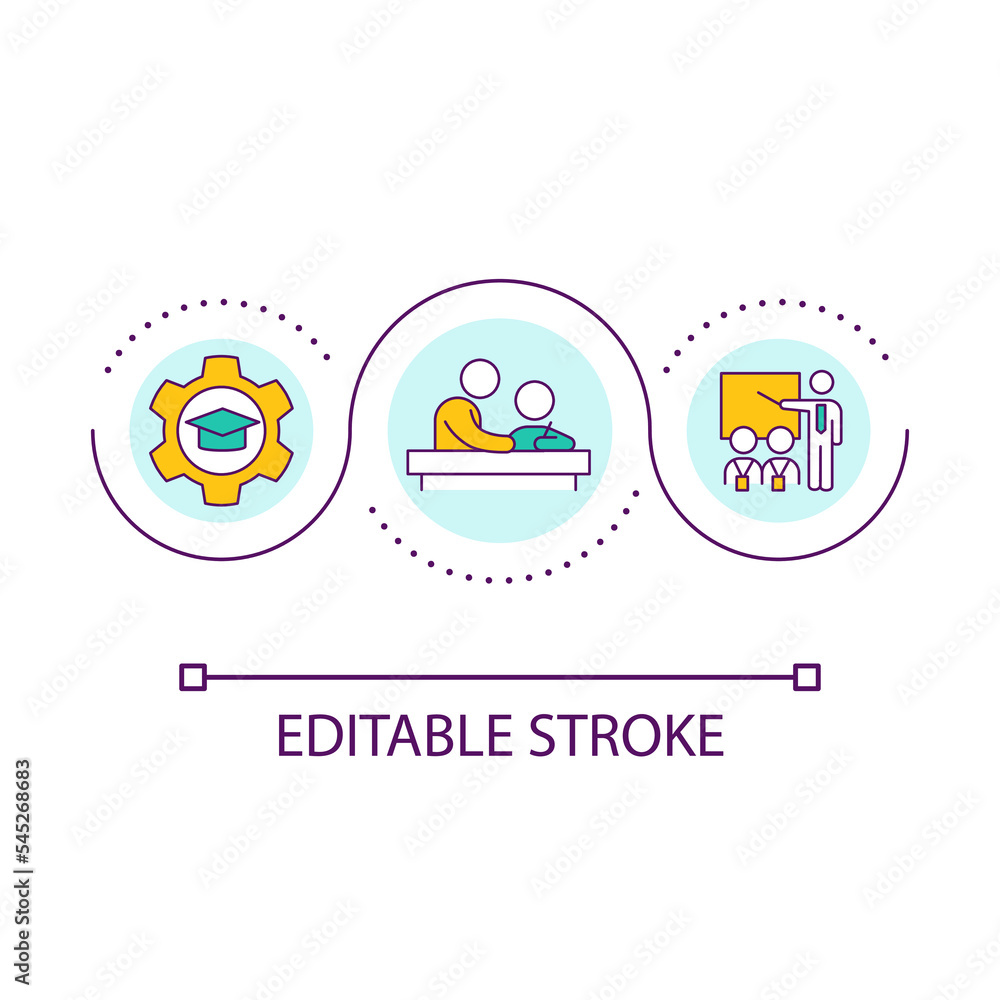 Fototapeta premium Mentorship loop concept icon. Student assessment program. Education industry improvement abstract idea thin line illustration. Isolated outline drawing. Editable stroke. Arial font used