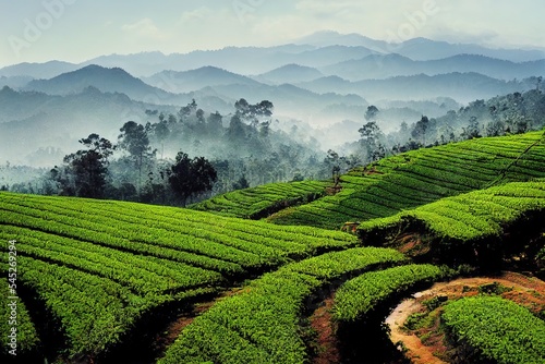 Fotografie, Obraz Green hills of tea plantations in Munnar