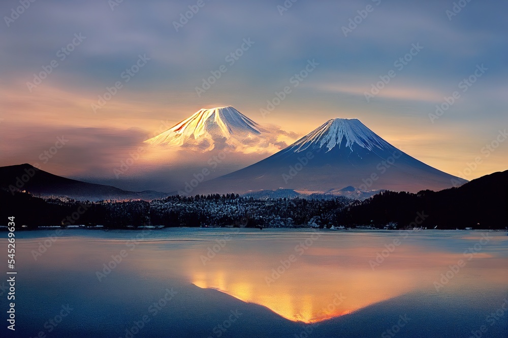 Fototapeta premium Mt. Fuji and Motosu lake in winter season