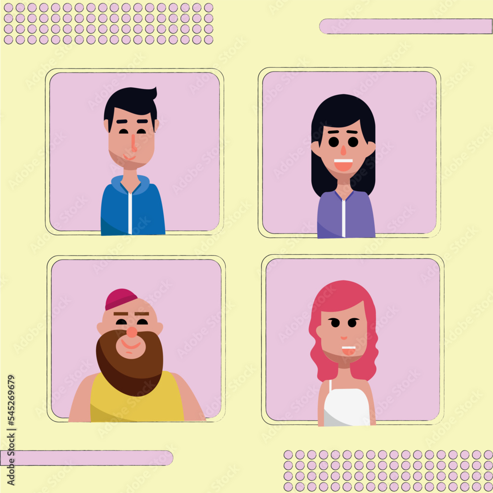 Flat characters of different ethnicities and genders with creative and minimalist design
