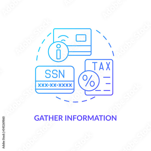Gather information blue gradient concept icon. Personal employee data. Payroll processing step abstract idea thin line illustration. Isolated outline drawing. Myriad Pro-Bold font used photo