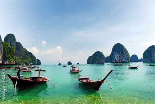 long tail boats, leonardo bay, thailand