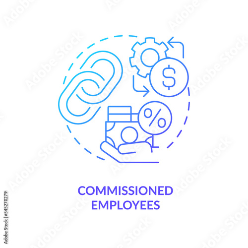 Commissioned employees blue gradient concept icon. Percentage of deal. Payroll processing method abstract idea thin line illustration. Isolated outline drawing. Myriad Pro-Bold font used