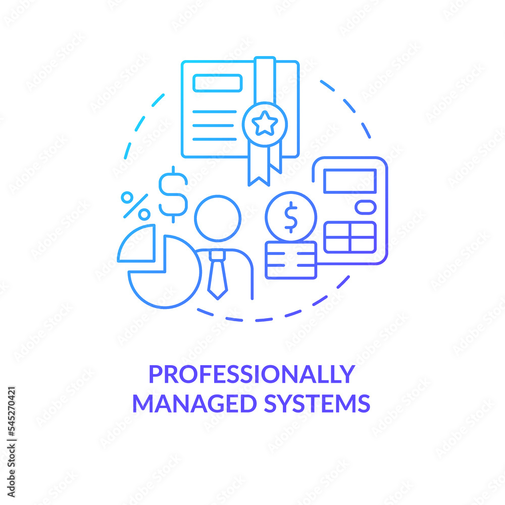 Professionally managed systems blue gradient concept icon. Finances control. Employee payroll type abstract idea thin line illustration. Isolated outline drawing. Myriad Pro-Bold font used Professionally managed systems blue gradient concept icon. Finances control. Employee payroll type abstract idea thin line illustration. Isolated outline drawing. Myriad Pro-Bold font used