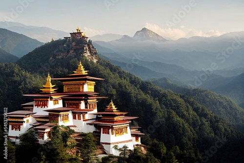 Taktshang Goemba or Tiger's nest Temple or Tiger's nest monastery the beautiful buddhist temple.The most sacred place in Bhutan is located on the high cliff mountain with sky of Paro valley, Bhutan. photo