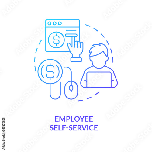 Employee self service blue gradient concept icon. Personal account. Payroll processing software advantage abstract idea thin line illustration. Isolated outline drawing. Myriad Pro-Bold font used