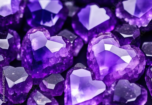 Heart shaped faceted amethyst gemstones