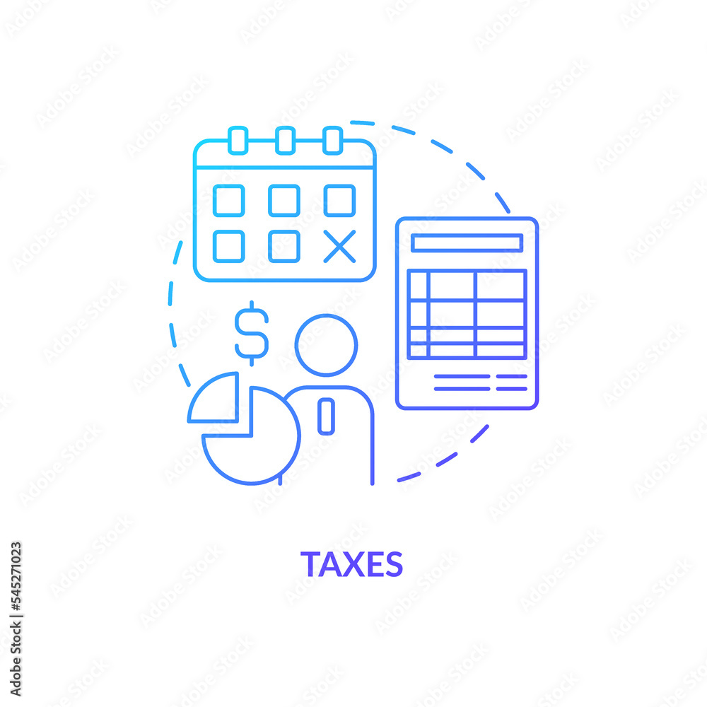 Taxes blue gradient concept icon. Regular payments control. Employee payroll deductions type abstract idea thin line illustration. Isolated outline drawing. Myriad Pro-Bold font used Taxes blue gradient concept icon. Regular payments control. Employee payroll deductions type abstract idea thin line illustration. Isolated outline drawing. Myriad Pro-Bold font used