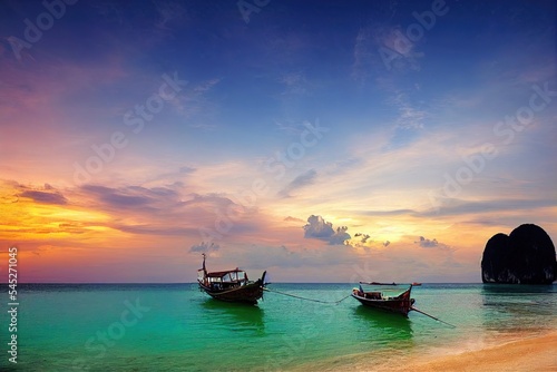 Travel boat on Thailand island beach. Tropical coast Asia landsc © MUNUGet Ewa