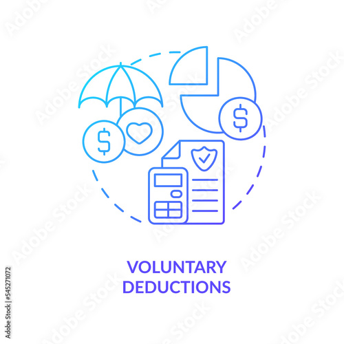 Voluntary deductions blue gradient concept icon. Regular payments. Employee payroll withholding type abstract idea thin line illustration. Isolated outline drawing. Myriad Pro-Bold font used