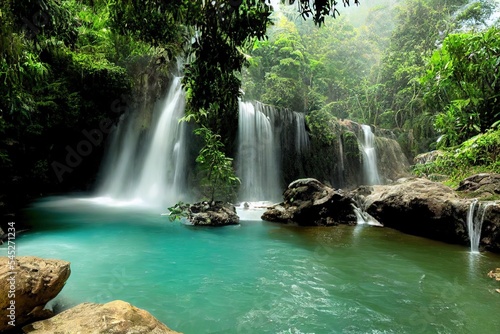 Waterfall Eravan, in Kanchanabury, Thailand photo