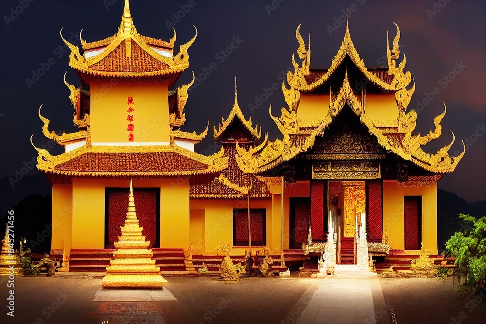 Landmark Temple wat hyua pla kang (Chinese temple) Chiang Rai, T - obrazy, fototapety, plakaty 