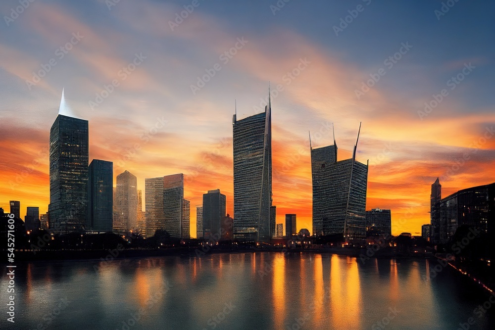 Illuminated Buildings By River Against Sky