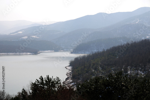 Gökçe Dam Lake, located in Yalova, Turkey, is an important tourist area with its nature and silence. photo