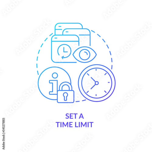 Set time limit blue gradient concept icon. Reduce anxiety about news. Manage information overload abstract idea thin line illustration. Isolated outline drawing. Myriad Pro-Bold font used