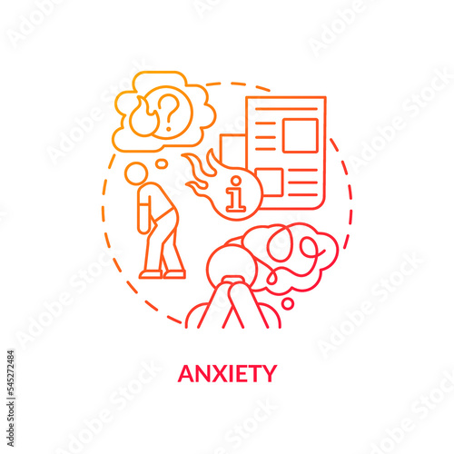 Anxiety red gradient concept icon. Infoxication issue. Media fatigue. Absorb too much information abstract idea thin line illustration. Isolated outline drawing. Myriad Pro-Bold font used