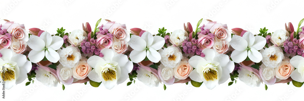 Abstract floral banner. Isolated fresh flowers on transparent