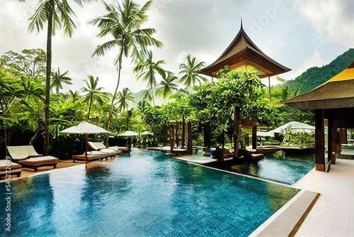 beautiful swimming pool in tropical resort , Phuket, Thailand