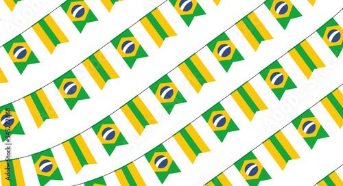 Bandeirolas ou bandeiras do Brasil no varal. Decoração em vetor para torcida da Seleção Brasileira de copa do mundo 2022 de futebol