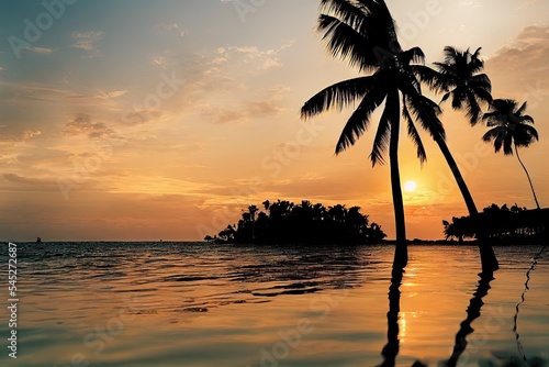 Beautiful nonsettled tropical island in sunset