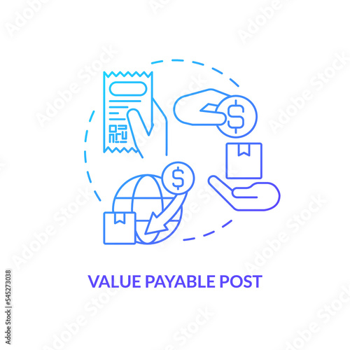Value payable post blue gradient concept icon. Pay after receiving. Cash delivery payment. Post service abstract idea thin line illustration. Isolated outline drawing. Myriad Pro-Bold font used
