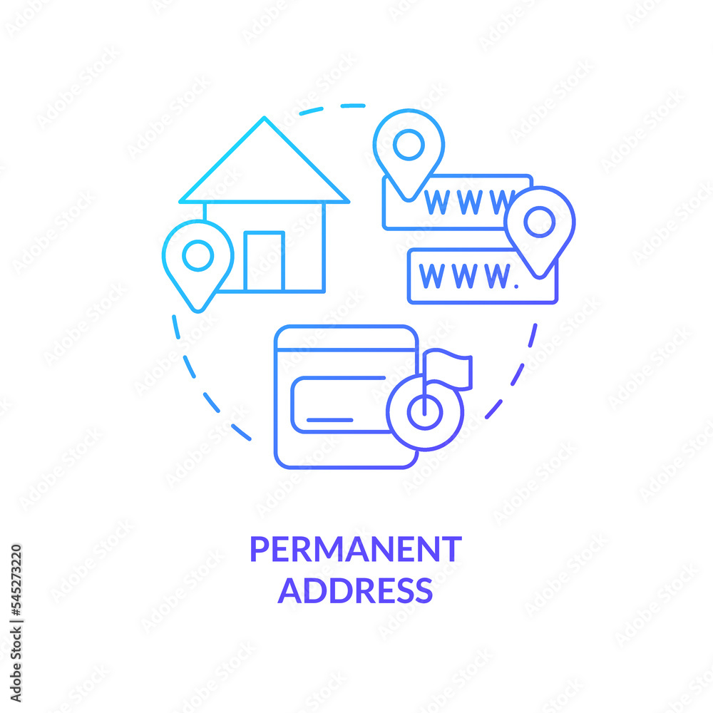 Permanent address blue gradient concept icon. Receiver contacts. Save
