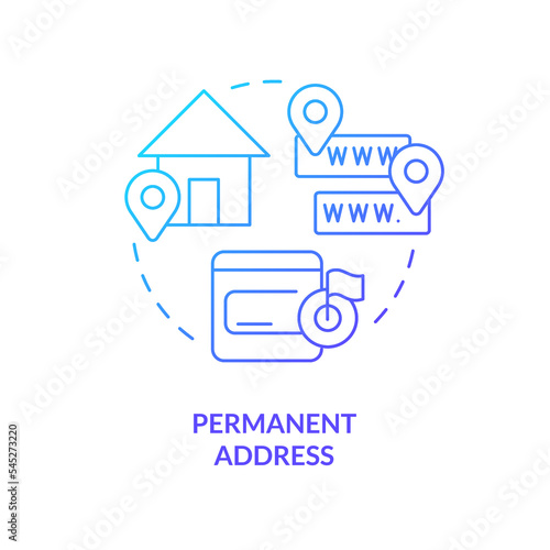 Permanent address blue gradient concept icon. Receiver contacts. Save po box name after move. Recipient data abstract idea thin line illustration. Isolated outline drawing. Myriad Pro-Bold font used