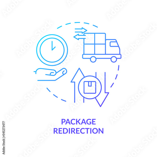 Package redirection blue gradient concept icon. Parcel intercept. Change recipient data examples abstract idea thin line illustration. Isolated outline drawing. Myriad Pro-Bold font used photo
