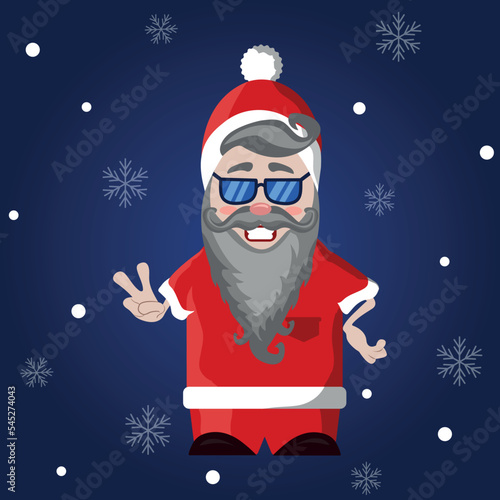 Vector illustration. Christmas holiday. Hipster Santa Claus, background with snowflakes.