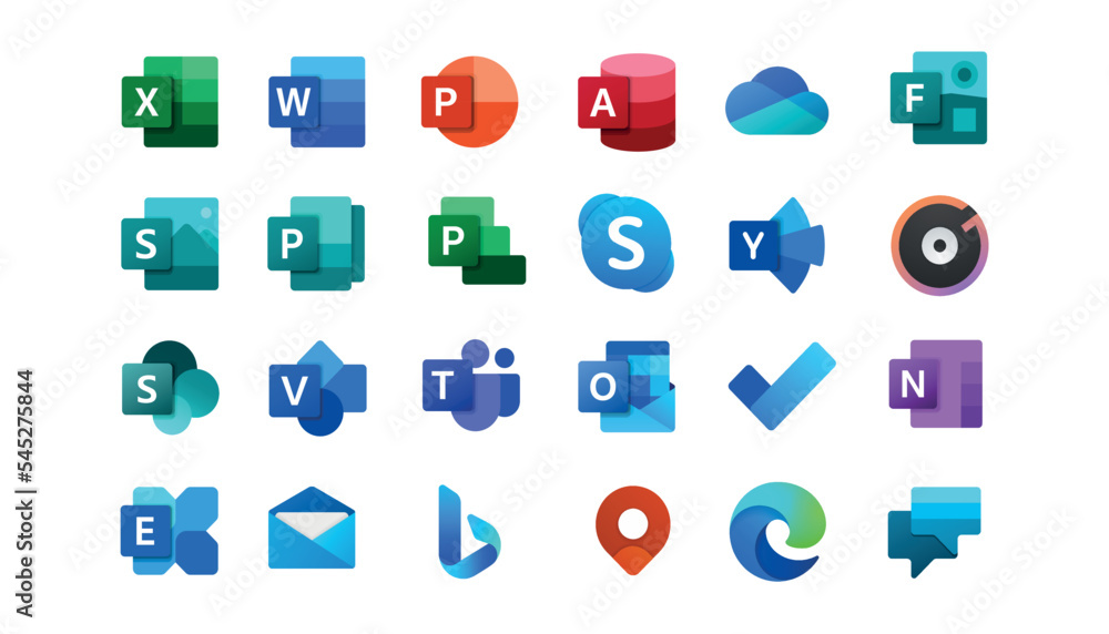 Microsoft Office 365 logo. Word, PowerPoint, Excel, Scype, Access