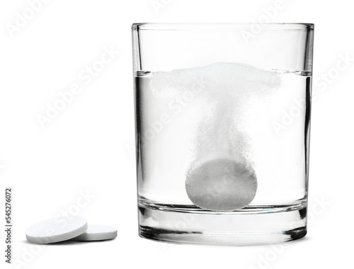 Cuadro en lienzo Glass with water and white medical pill