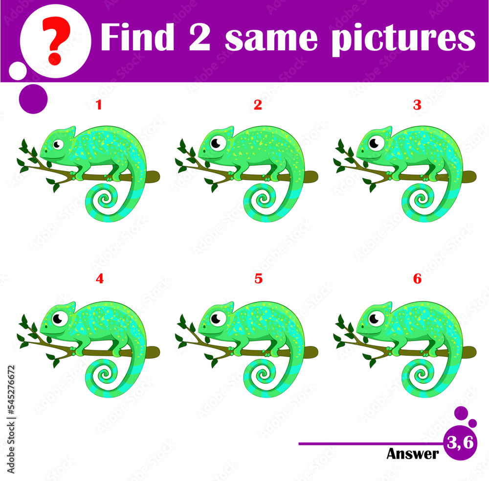 custom made wallpaper toronto digitalChildren educational game. Find two same pictures of cute chameleon