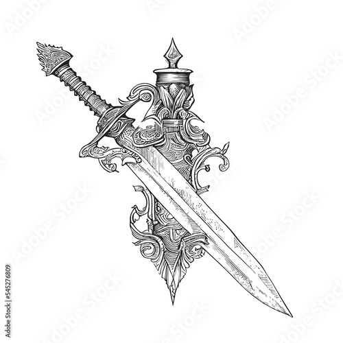 Tela Vintage dagger sketch made by hand Vector illustration.
