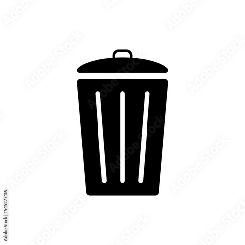 Black trash can with lid icon. Basket for dumping and storing household and food waste for further vector recycling