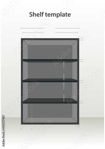 An empty shelf template with dimensions marks