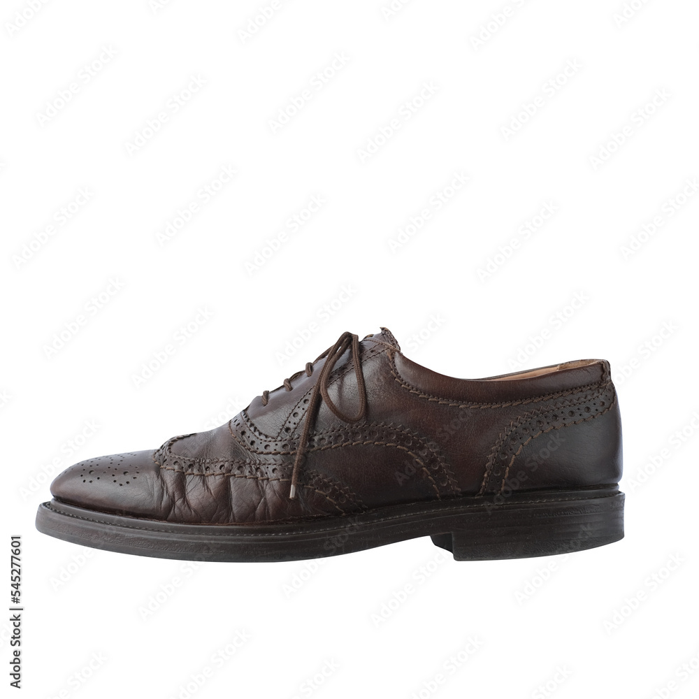 brown worn men's brogues on transparent background close-up classic men's shoes mockup brown worn men's brogues on transparent background close-up classic men's shoes mockup